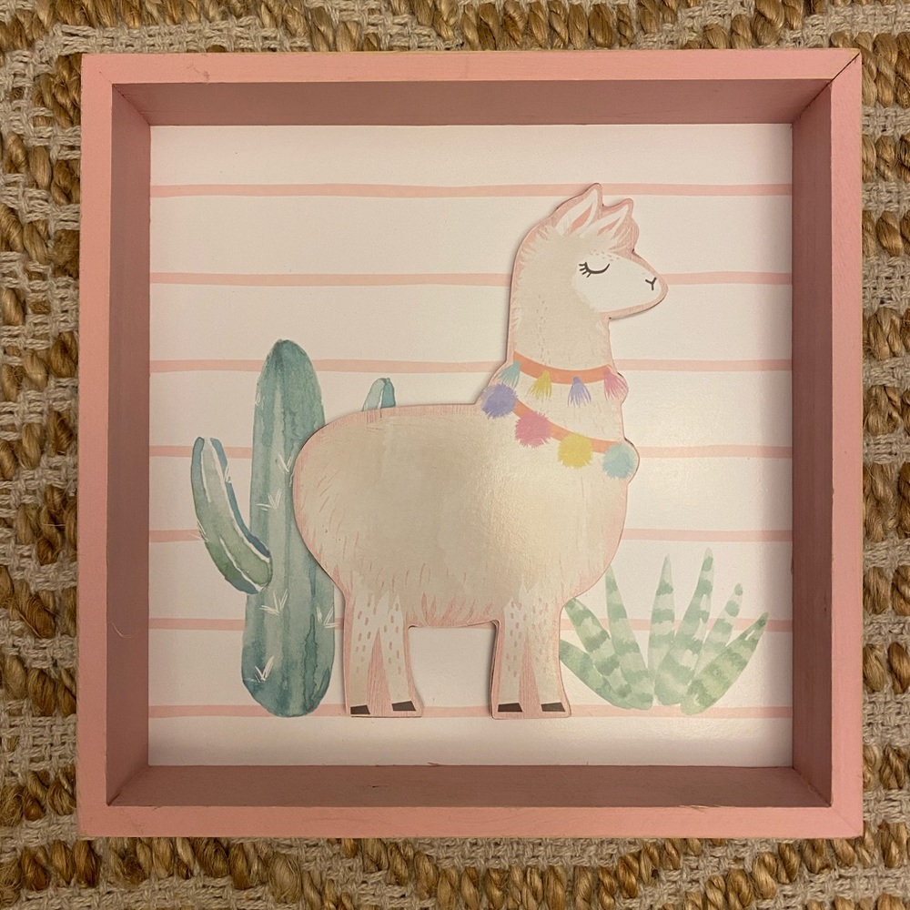 Girls Llama Pink and White Wall Home Decor Frame - Picture 3 of 3